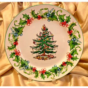 Spode Christmas Tree Serving Buffet Platter - Rare Holly Berries & Juniper 12"